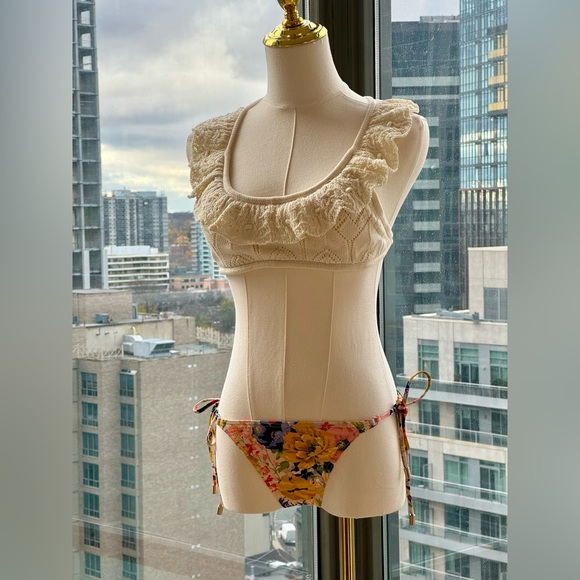 🆕 ZIMMERMANN 🧿 NWT Alight Frill Knit Scoop Bikini, Ivory Floral - SZ 2 US 6/8 - Picture 4 of 15